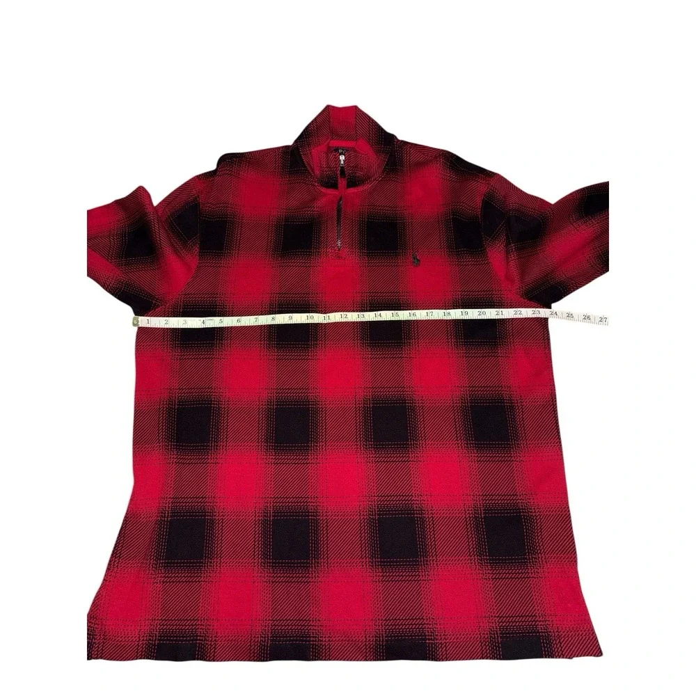 Polo Ralph Lauren‎ Pullover Men Extra XL  Red Buffalo Plaid Quarter Zip Sweater